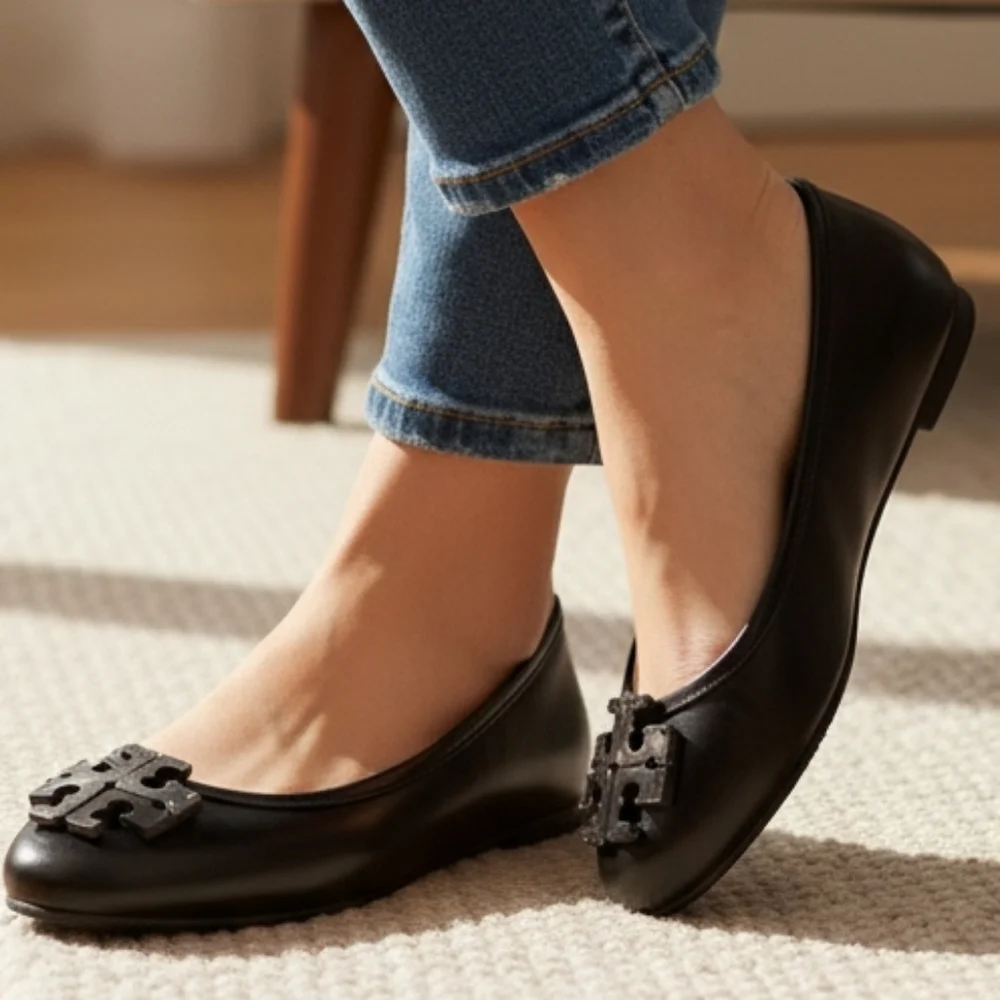 Tory Burch Lowell Ballet Flats North Leather Black Size 7.5